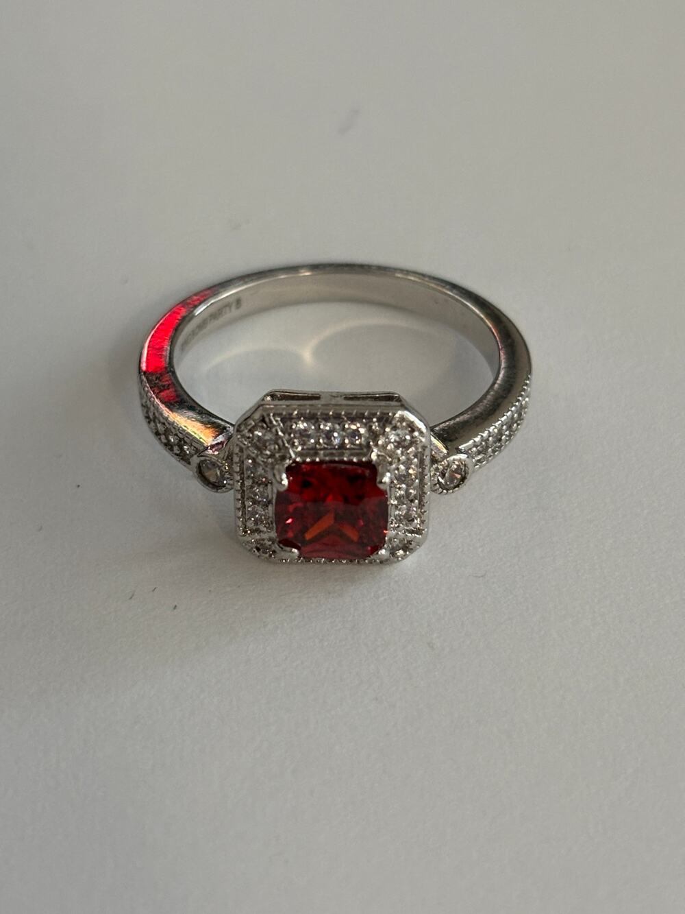 Ring Bomb Party Silver Tone Ring Red & Clear Stones